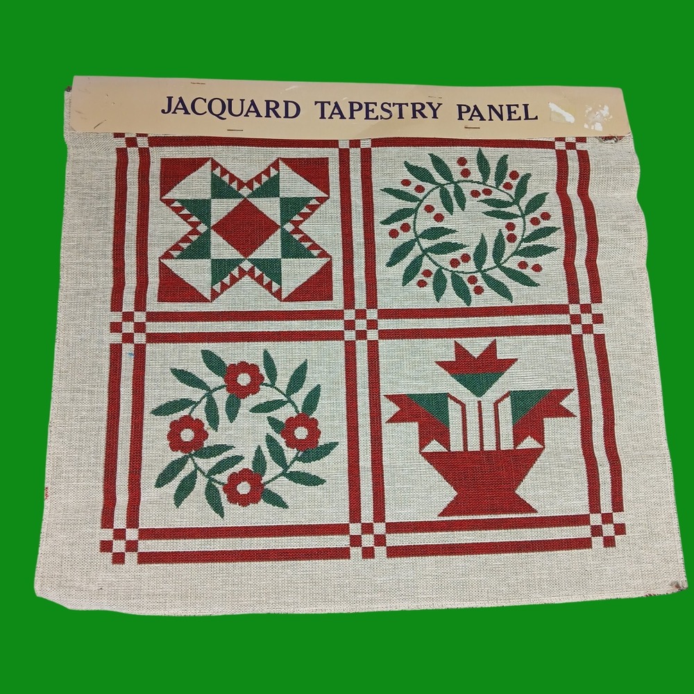 Olde Greensborough Jacquard Tapestry Panel Red Green Cotton Country Quilt 90s
